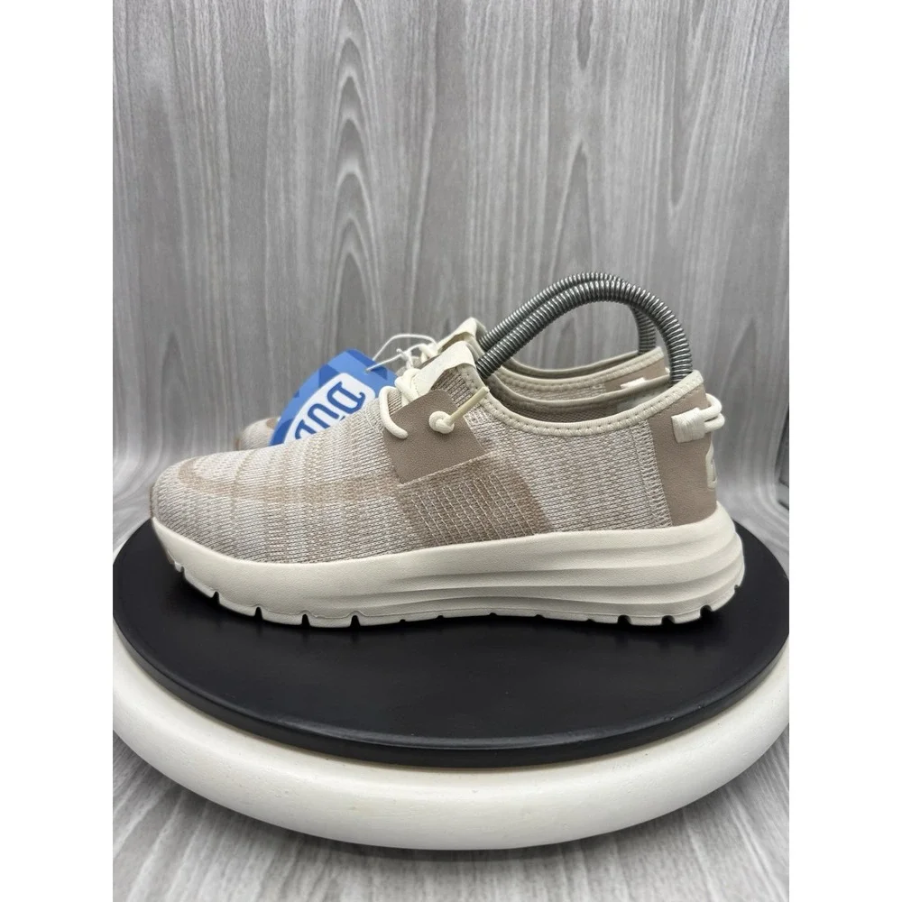 Hey Dude Sirocco Womens Size 6 Neutral Tan Cream Knit Casual Slip On Shoes NEW